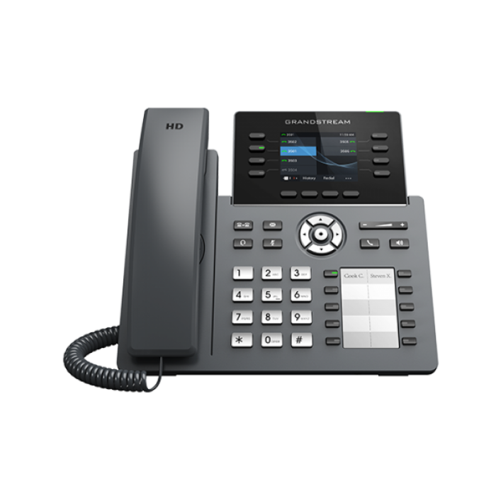 Grandstream GRP2634, Carrier-Grade IP Phones, 8  line keys, 12 SIP accounts, 32 VPK and 10 MPK, Gigabit Ethernet ports, PoE, HD (with power supply)<br>Protocols/Standards
SIP RFC3261, TCP/IP/UDP, RTP/RTCP, HTTP/HTTPS, ARP, ICMP, DNS(A record, SRV,
NAPTR),