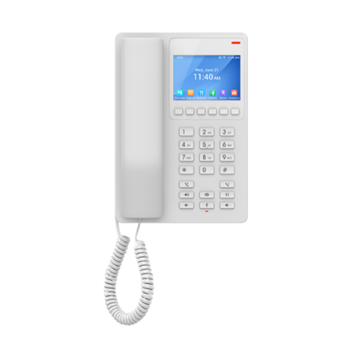 Grandstream GHP630, Compact Hotel IP Phone, 2 SIP accounts, 2 lines, 1x Ethernet 10/100 PoE, 480x320 (3.5') Color LCD, no PSU, White<br>Protocols/standards
SIP: SIP RFC3261, TCP/IP/UDP, RTP/RTCP, RTCP-XR, TLS, SRTP
Network: IPv4, IPv6, HTTP/HTTPS, AR