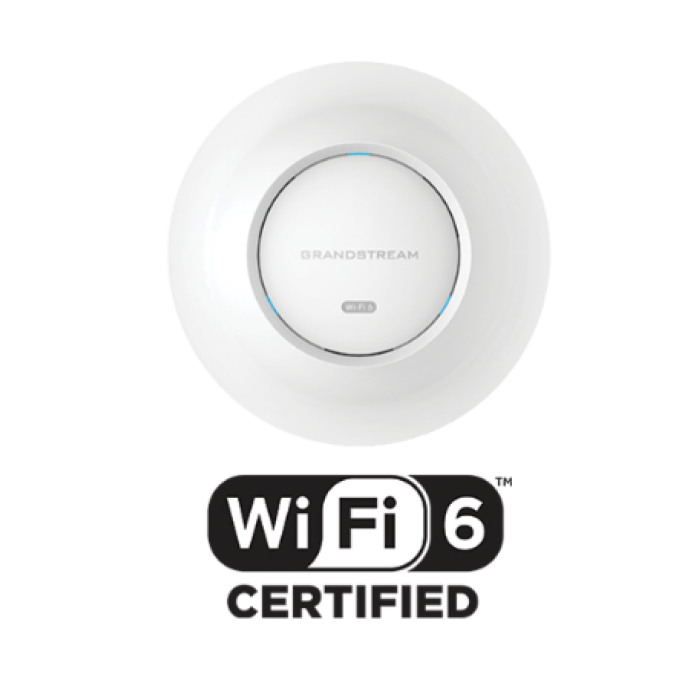 Grandstream GWN7660E, Indoor AX3000 Wi-Fi 6 Access Point, 2x2:2 2.4G, 3x3:2 5G, 1x GbE, PoE, up to 175m coverage, up to 256 wireless clients, 3Gbps aggregate wireless throughput, 50 AP local controlle<br>Wi-Fi Standards 
IEEE 802.11 a/b/g/n/ac/ax

Antenna
