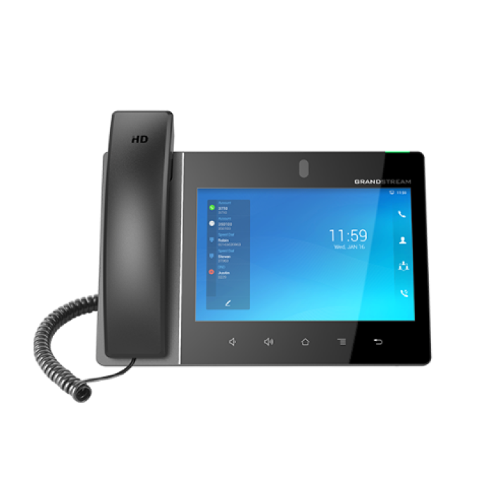Grandstream  GXV3480  desktop video phone,8” 1280x800 capacitive touch screen IPS LCD, 16 lines with up to 16 SIP accounts, tiltable 2 mega-pixel CMOS camera with privacy shutter, Wi-Fi 6 and Bluetoot<br>Protocols/standards 
SIP RFC3261, TCP/IP/UDP, RTP/R