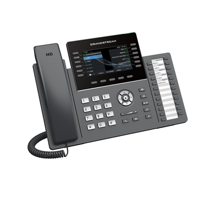 Grandstream GRP2636, Professional P Phone, 16 SIP accounts, 12 lines, 2x GbE PoE, Wi-Fi, 480x272 (4.3') color LCD, 24 paper BLF keys, 12V/1A PSU<br>Protocols/standards
SIP RFC3261, TCP/IP/UDP, RTP/RTCP, HTTP/HTTPS, ARP, ICMP, DNS (record A, SRV,
NAPT