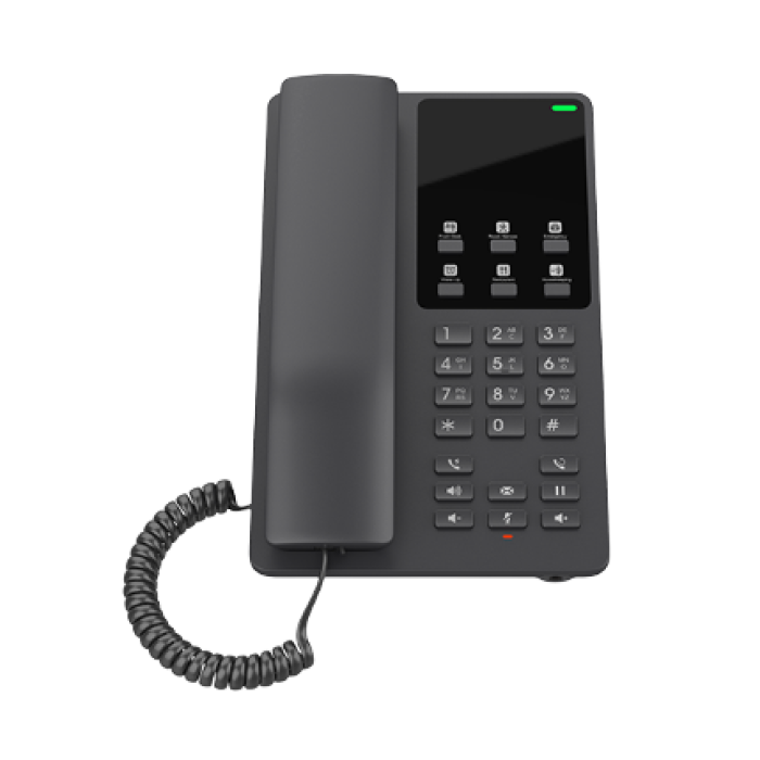 Grandstream GHP621, Black Compact Hotel IP Phones, 2 lines, 2 SIP accounts, One 10/100 Mbsps Ethernet ports,USB Type-C port for charging external devices, PoE, No PSU included<br>Protocols/standards
SIP: SIP RFC3261, TCP/IP/UDP, RTP/RTCP, RTCP-XR, TLS, SR