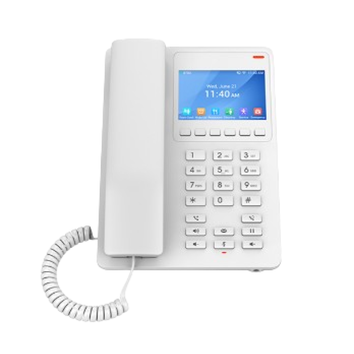 Grandstream GHP630, Compact Hotel IP Phone, 2 SIP accounts, 2 lines, 1x Ethernet 10/100 PoE, 480x320 (3.5') Color LCD, no PSU, White<br>Protocols/standards
SIP: SIP RFC3261, TCP/IP/UDP, RTP/RTCP, RTCP-XR, TLS, SRTP
Network: IPv4, IPv6, HTTP/HTTPS, AR