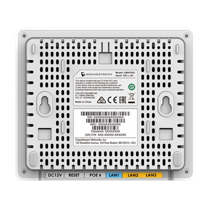 Grandstream GWN7604, Indoor AX3000 Wi-Fi 6 Access Point, 2x2:2 2.4G, 3x3:2 5G, 1x GbE PoE, 2x GbE with PSE, 1x GbE, up to 100m coverage, up to 256 wireless clients, 3Gbps aggregate wireless throughput<br>An access point with Wi-Fi 6 support and built-in P