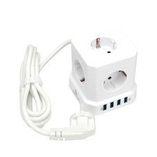 Сетевой фильтр Cablexpert Tower 5р, TWR-5-U4-W-3, 10А, 4хUSB, 3.1А, 3м, ур.защ. 4+, коробка белый<br>
