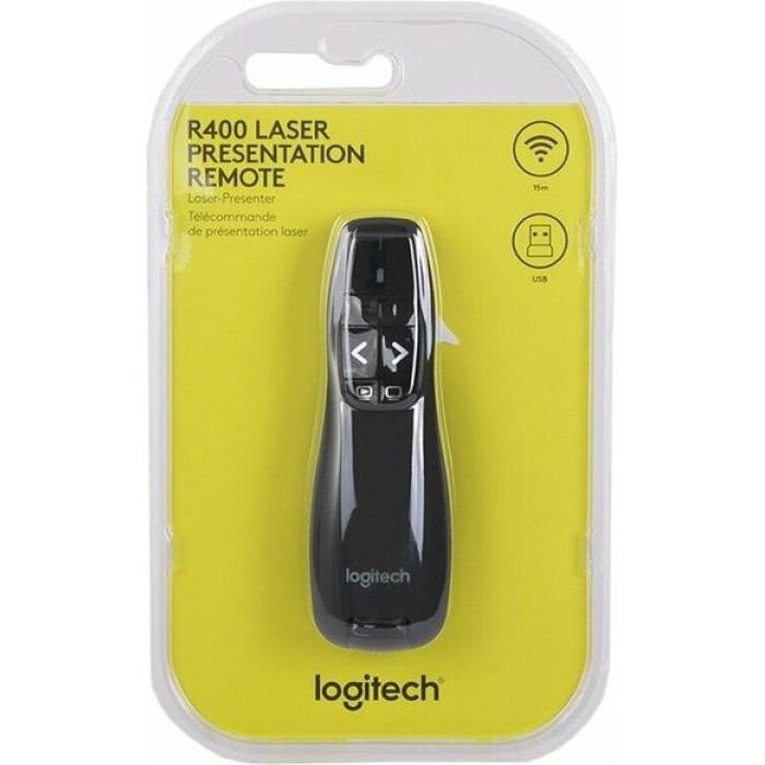 Презентер Logitech R400 (черный, 2.4 GHz, 2 батареи типа AAA, футляр для переноски) (M/N: R-R0008 / C-U0014)