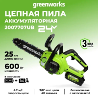 Цепная пила аккумуляторная Greenworks G24CS25K4 24V 25см c АКБ 4Ач и ЗУ