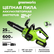 Цепная пила аккумуляторная Greenworks G24CS25K4 24V 25см c АКБ 4Ач и ЗУ