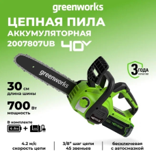 Цепная пила аккумуляторная Greenworks 40V 30 смс 1x АКБ 4Ач и ЗУ