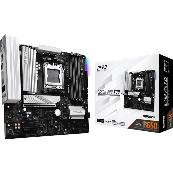 Материнская плата ASRock B650M PRO X3D AM5 4xDDR5 4xSATA3 3xM.2 Type-C HDMI DP mATX