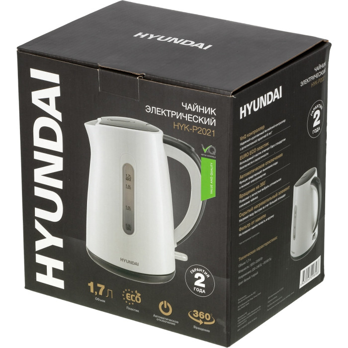 Электрочайник Hyundai HYK-P2021 белый, черный
