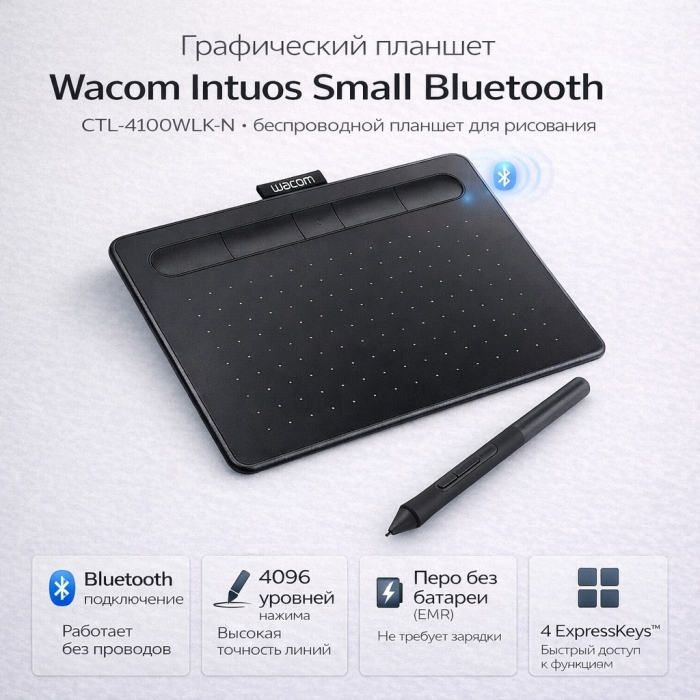 Графический планшет Wacom Intuos S Bluetooth Black черный
