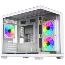 Компьютерный корпус FSP S342-WA, Без БП, 2xUSB3.0+Type-C, 6xARGB 120mm, 2xGlass, White, mATX