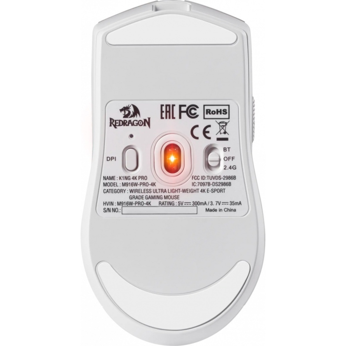 Mouse Redragon K1ng 4K Pro, Optical 100-26000 dpi, 2,4/BT/USB, White ,(72212)