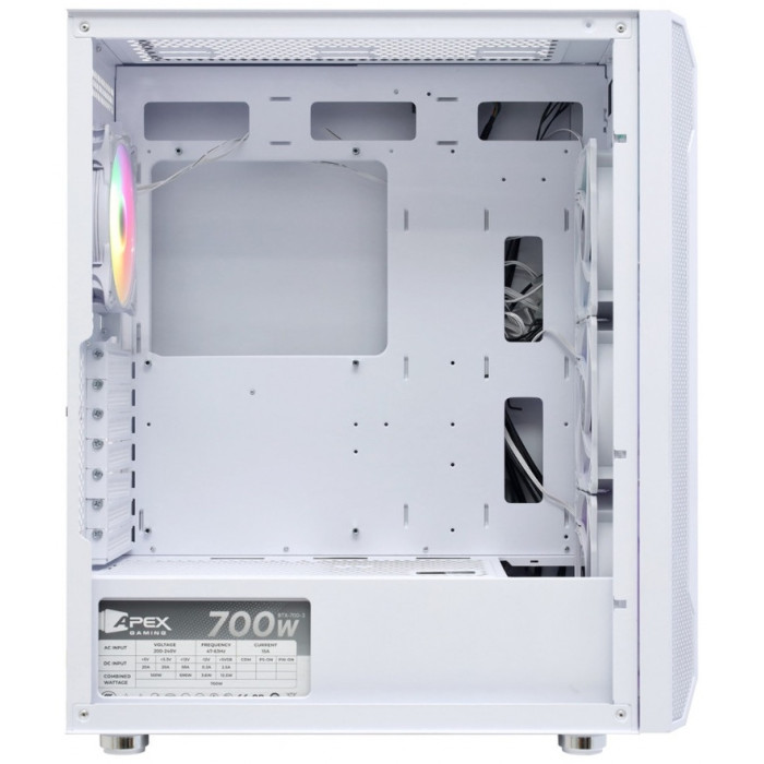 Case ATX midi tower APEX, 3701 white, 1*120mm ARGB + 3*120mm white + ARGB fan hub + RC, 700W