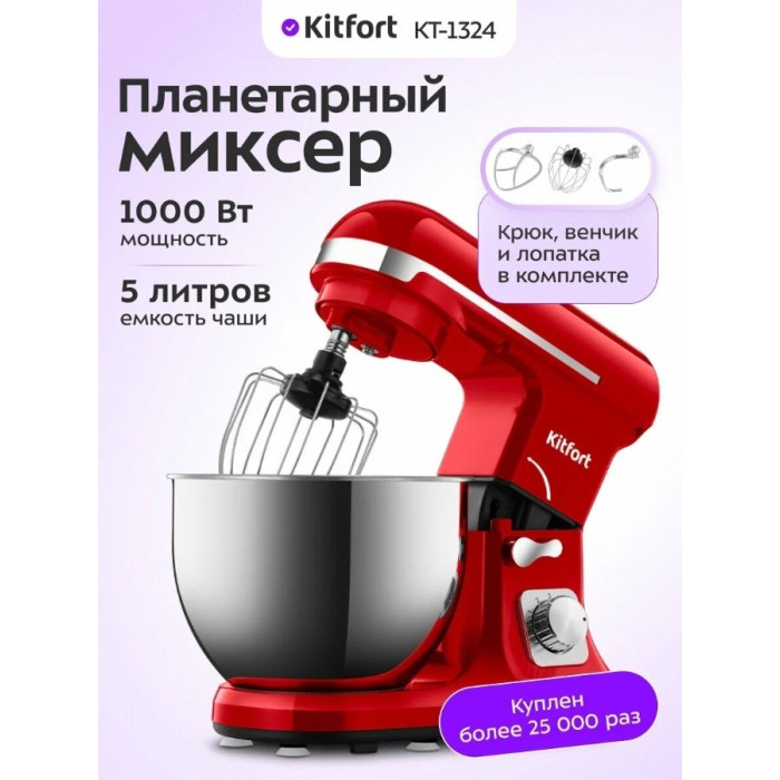 Планетарный миксер Kitfort КТ-1324-1 (красный)