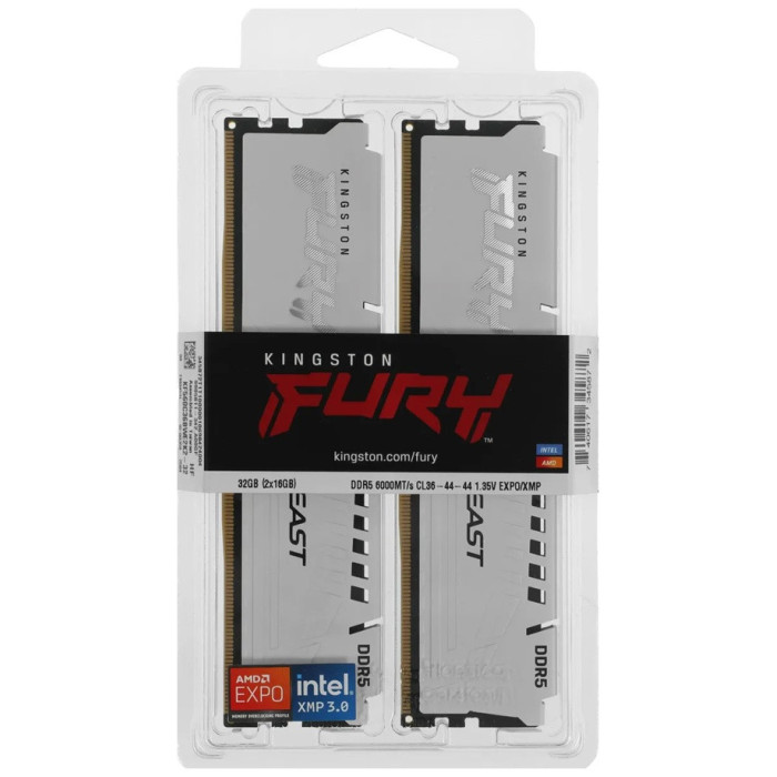 DIMM DDR5 32 GB kit Kingston Fury Beast (AMD+Intel), KF560C36BWE2K2-32, (2x16GB), white
