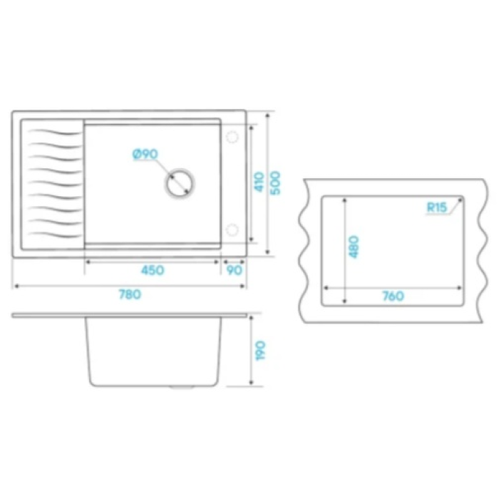 KuchenStern BRETT 60 KU-GRANIT ТИТАН 111TN10 (KS-800021) врезная 41х45х19 см, искусственный камень, тон антрацит