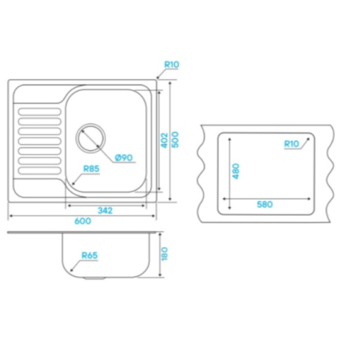 KuchenStern BASIS 45 AISI 304/R65 653SS60 врезная 40х34х19 см, нержавеющая сталь, тон алюметаллик