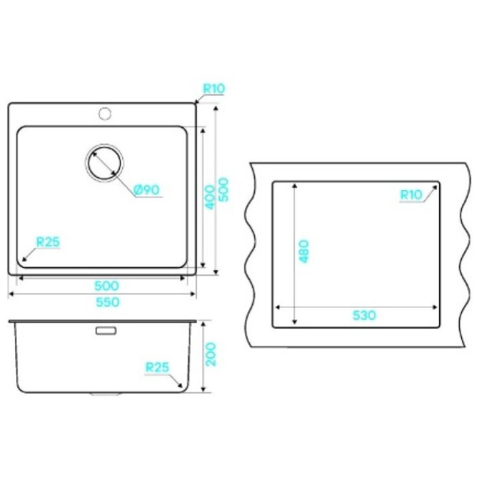 KuchenStern HERD 60 AISI 304/R25 врезная 55х50х20 см, нержавеющая сталь, тон серебристый металлик