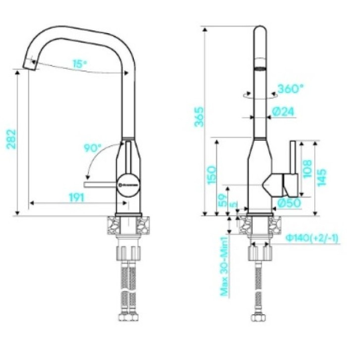 Смеситель для кухни (мойки) KuchenStern 410SS40, однозахватный