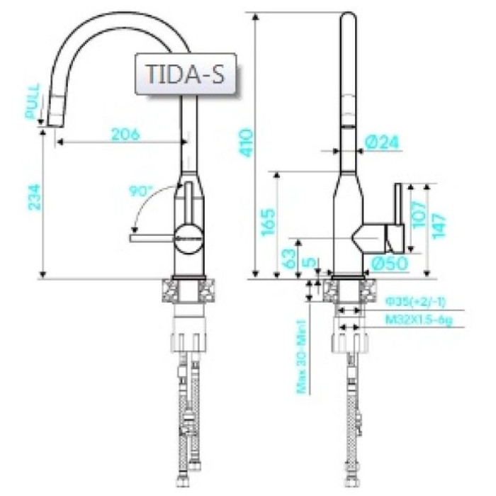 Смеситель для кухни (мойки) KuchenStern 409SS40, однозахватный