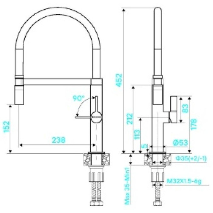 Смеситель для кухни (мойки) KuchenStern 405SS40, однозахватный