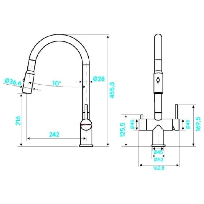 Смеситель для кухни (мойки) KuchenStern BRUNN-FS, двухзахватный