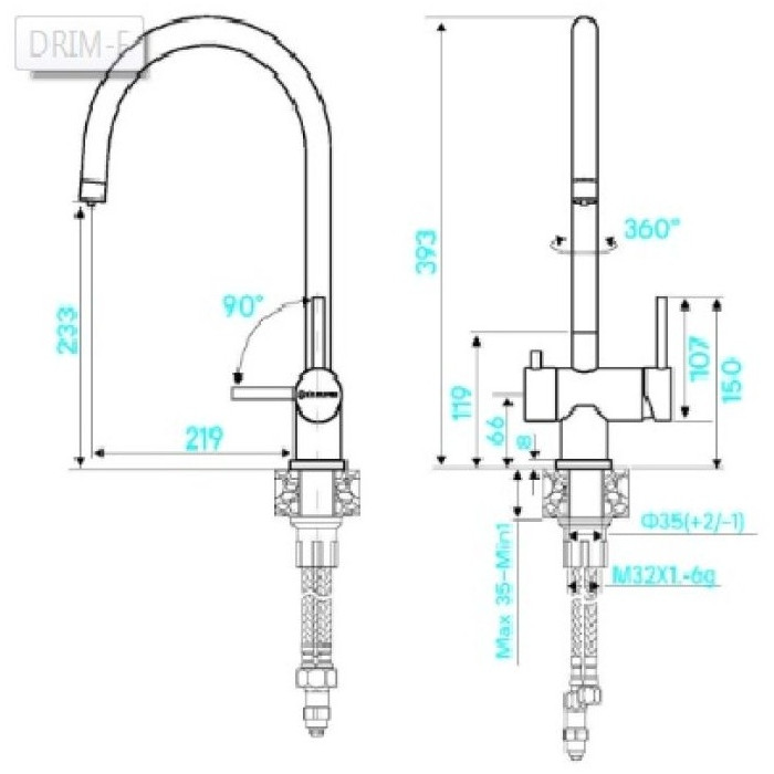 Смеситель для кухни (мойки) KuchenStern 402SS40, двухзахватный
