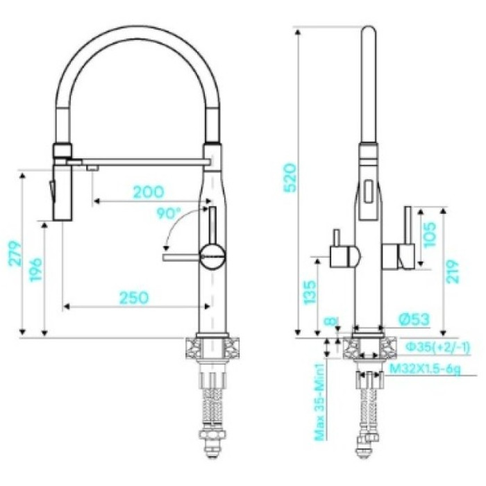 Смеситель для кухни (мойки) KuchenStern 407BL40, двухзахватный
