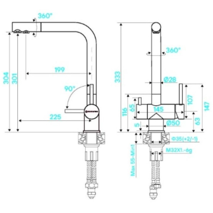Смеситель для кухни (мойки) KuchenStern 400BL40, двухзахватный