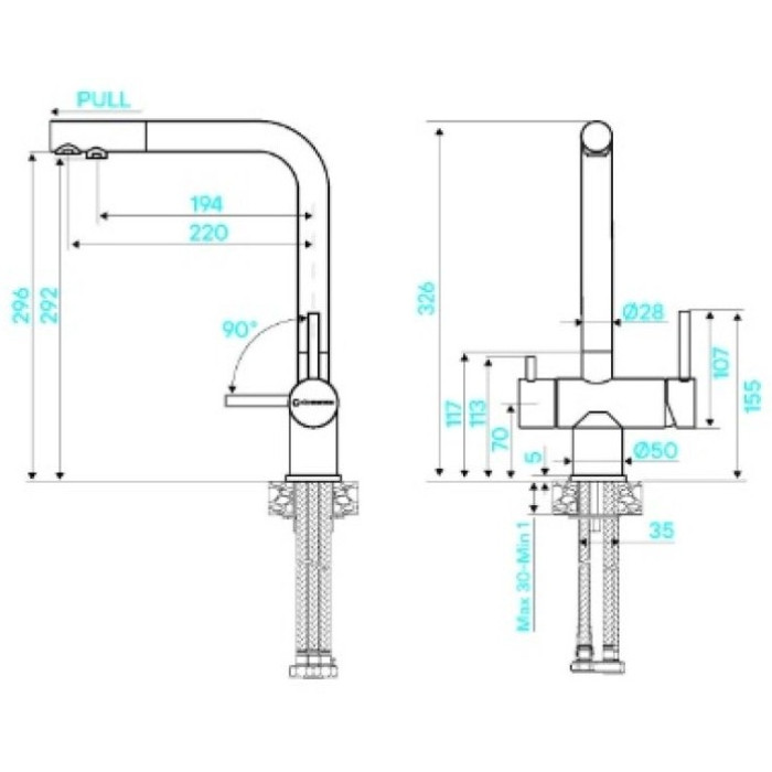 Смеситель для кухни (мойки) KuchenStern 401GL40, двухзахватный