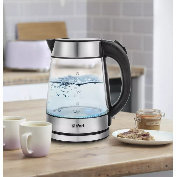 Электрочайник Kitfort КТ-6105 серебристый, стальной