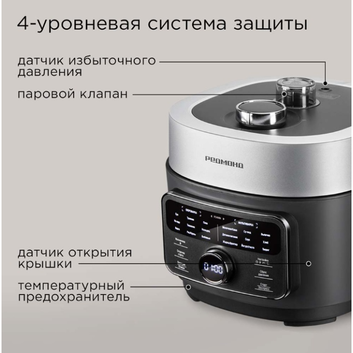 Мультиварка REDMOND MP112 серый, черный, серебристый, стальной