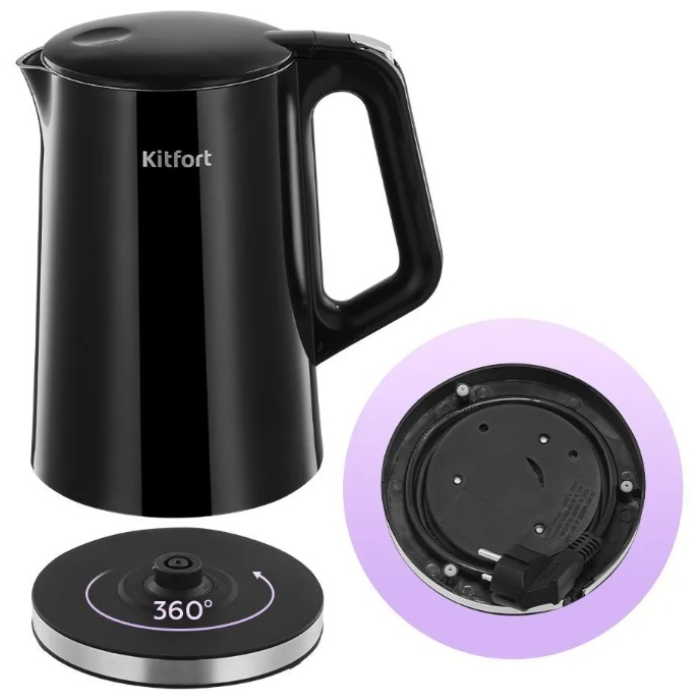 Электрочайник Kitfort KT-6703 черный, стальной