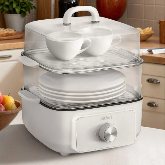 Пароварка Kitfort KT-6484 3.5 л. белый, черный, прозрачный