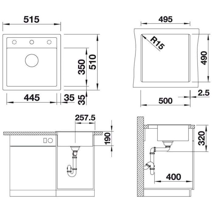 Blanco Dalago 5 527061 накладная 51.5х51 смх19 см, искусственный камень