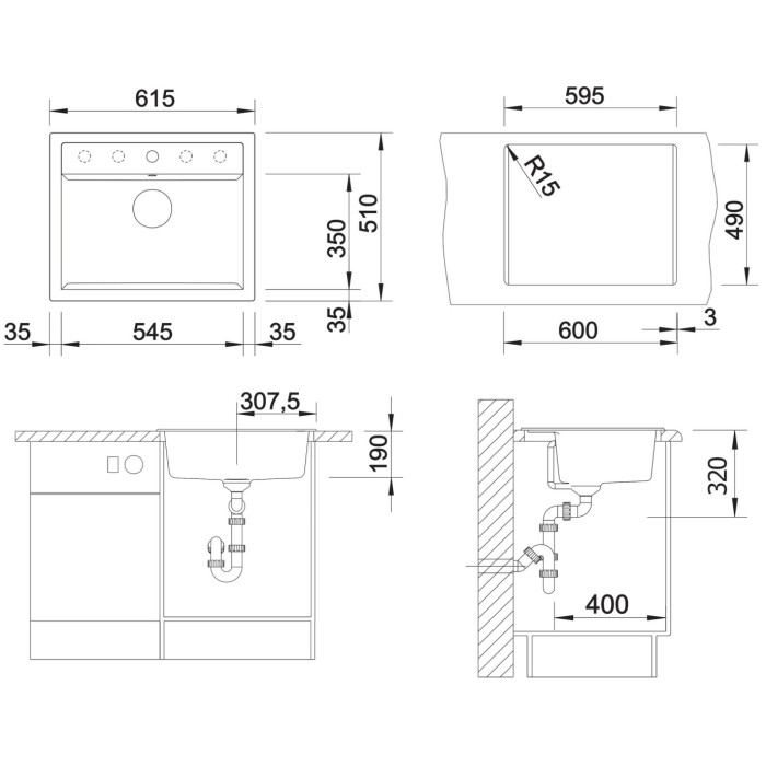 Blanco Dalago 6 527246 вулканический серый накладная 51х61.5 смх19 см, искусственный гранит