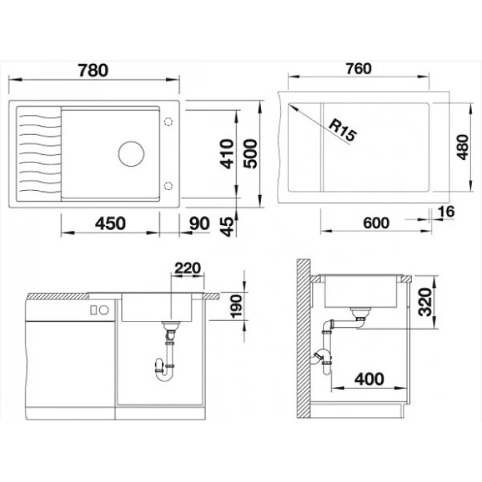 Blanco BLANCO Elon XL 6S вулканический серый (527253) Вулканический серый врезная 78х50х19 см, искусственный камень