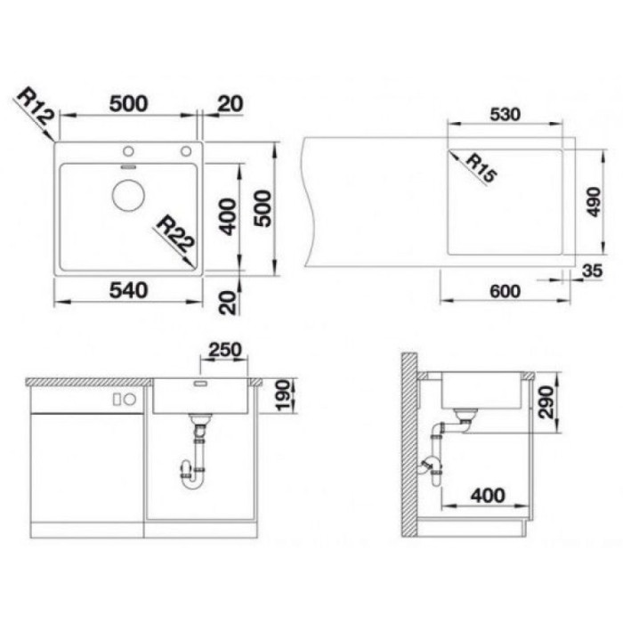 Blanco Blanco Andano 500-IF/A интегрированная 50х54х19 см, нержавеющая сталь, тон серебристый