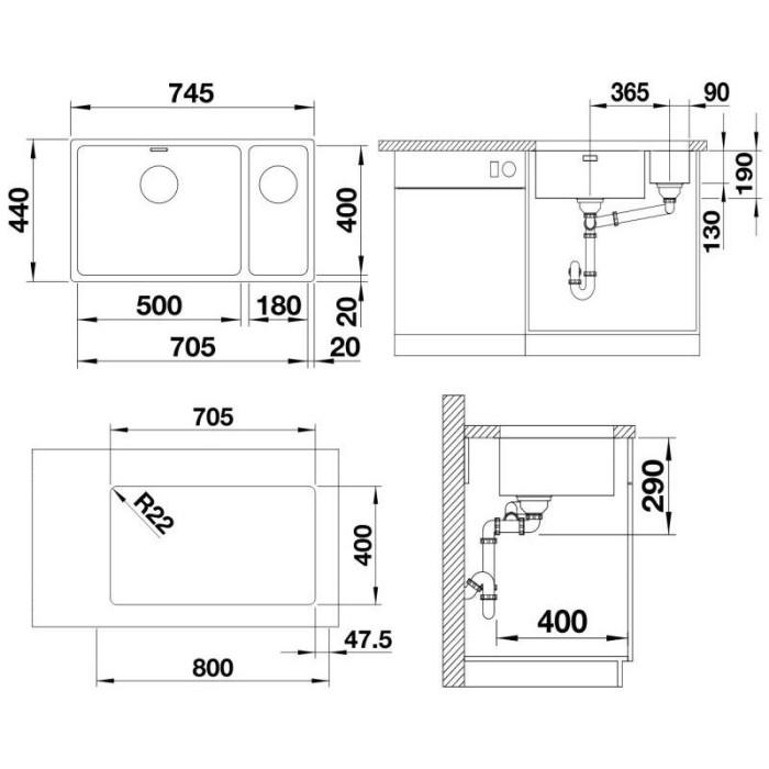 Blanco Andano 500/180-U 522989 74.5x19 серебристый