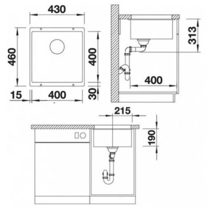 Blanco Rotan 400-U подстольная 43х46х19 см, искусственный камень, тон антрацит