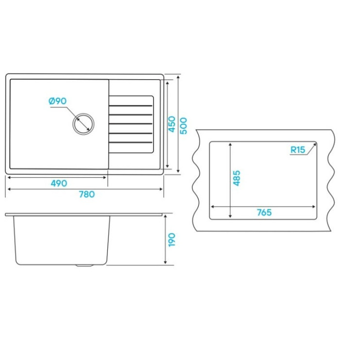KuchenStern FLUG 60 Ku-Granit белый накладная 78х50х19 см, гранит, тон белый