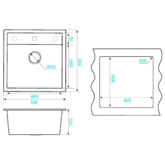 KuchenStern TOP 50 Ku-Granit накладная 51.5х51х19 см, гранит, тон ваниль