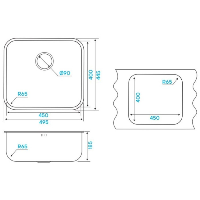 KuchenStern RUND 50 AISI 304/R65 S хром подстольная 49.5х44.5х18.5 см, нержавеющая сталь, тон серебристый металлик