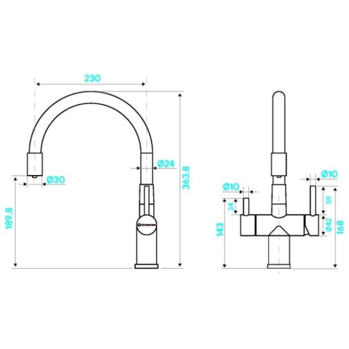 Смеситель для кухни (мойки) KuchenStern WURM-FE, двухзахватный