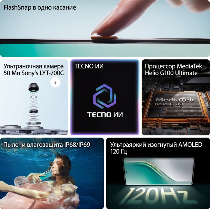 Мобильный телефон TECNO CAMON 40 Pro (CM6) 256+8 GB Glacier White