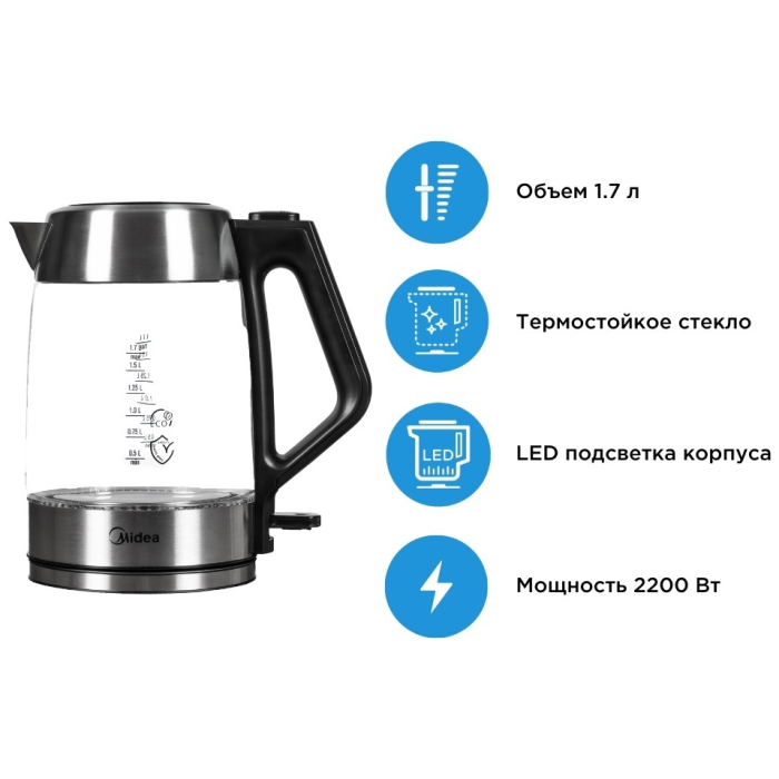 Электрочайник Midea MK-17G01F черный