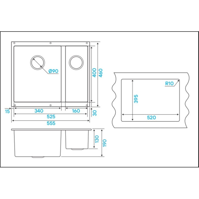 KuchenStern UNDER 60-2 Ku-Granit антрацит 102AN10 (KS-800109) подстольная 55.5х46х19 см, искусственный гранит, тон антрацит
