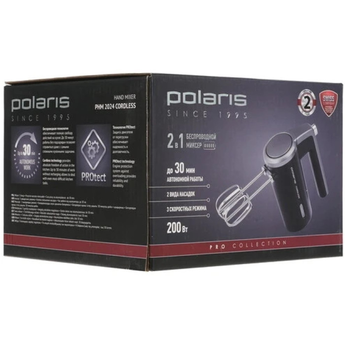 Миксер Polaris PHM-2024 CordLess, Black, 200 Вт, 3 скоростей